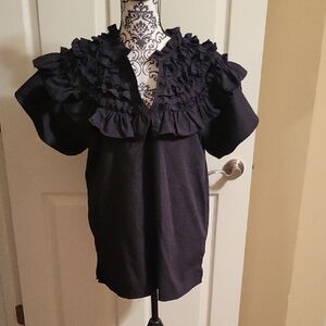 Elegant Black Ruffled Women's Top 1XL
